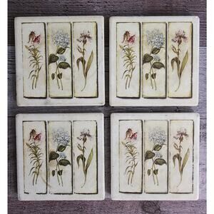 Set 4 FLOWER Square Coasters Absorbent Stone Floral Garden